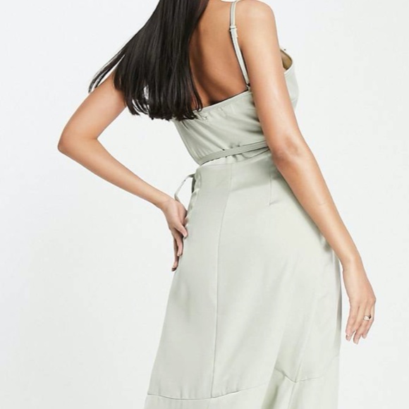 Bridesmaid/Wedding guest satin wrap dress in sage green - Picture 4 of 4
